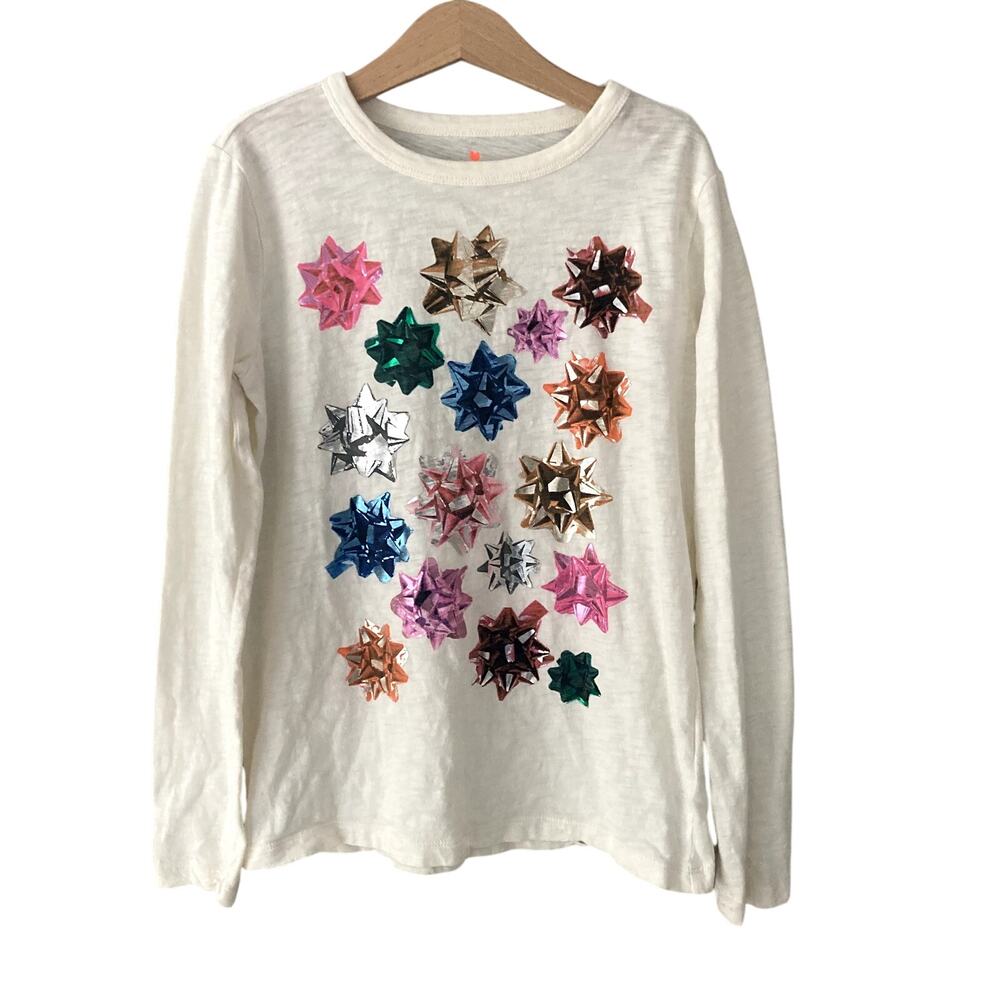 Crewcuts Holiday Gift Wrap Bow Long Sleeve Tee Large 10-11